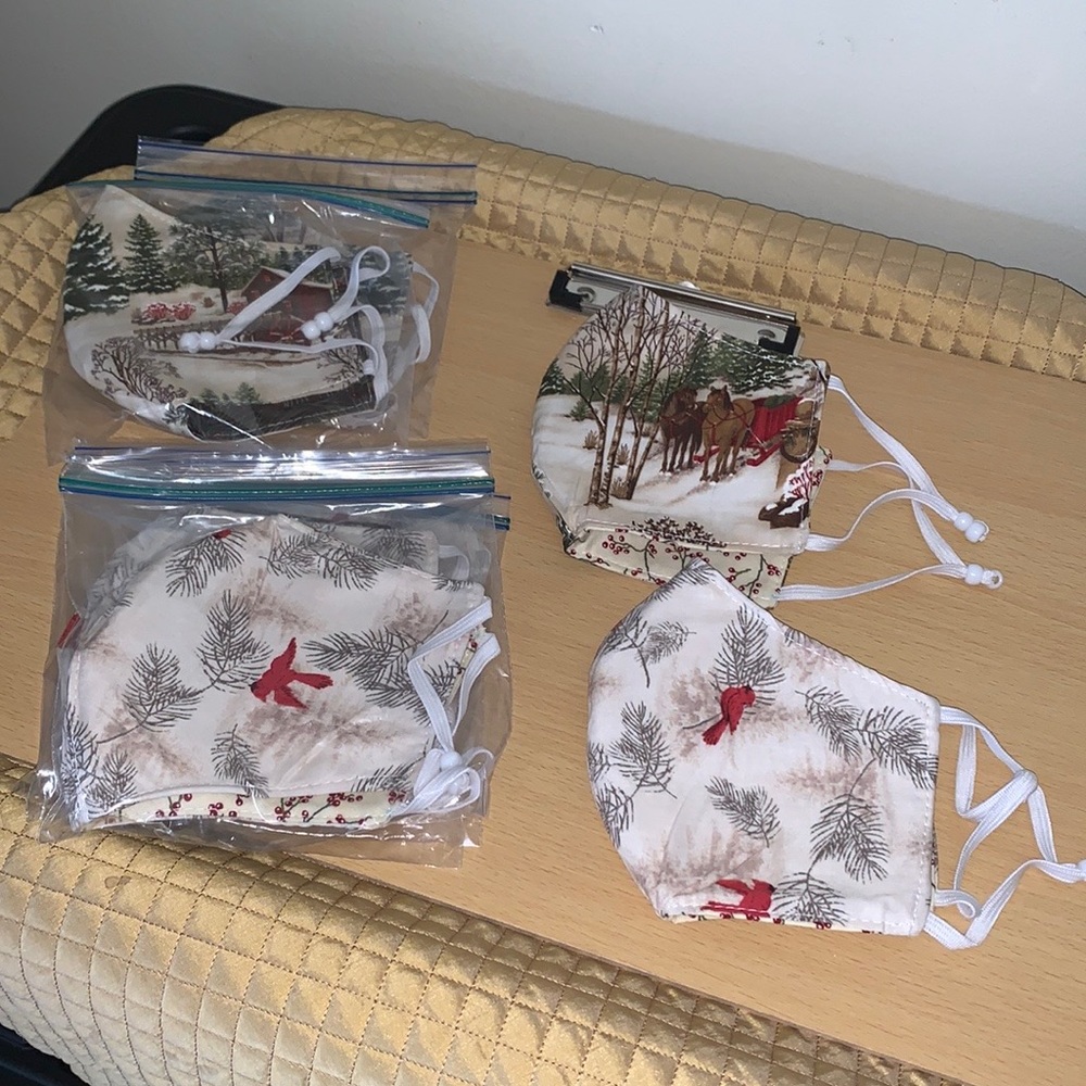 Handmade Christmas Face Mask (4) Cardinal (3) Horse Sleigh New 7 total